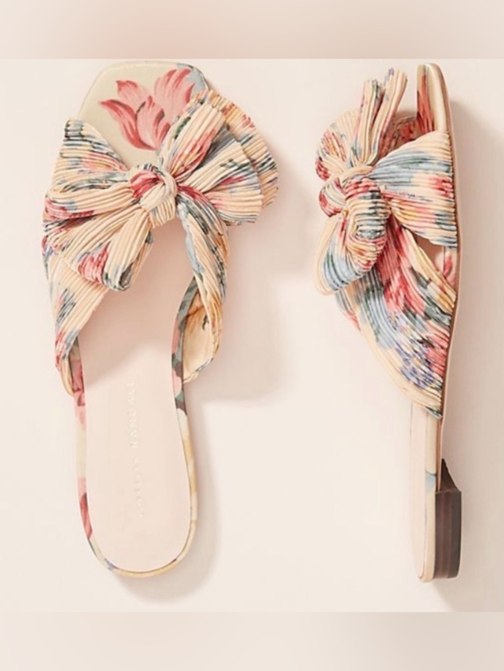 Loeffler Randall Daphne Floral Pleated Bow Flat Sandals Size 7 EUC - Picture 3 of 9
